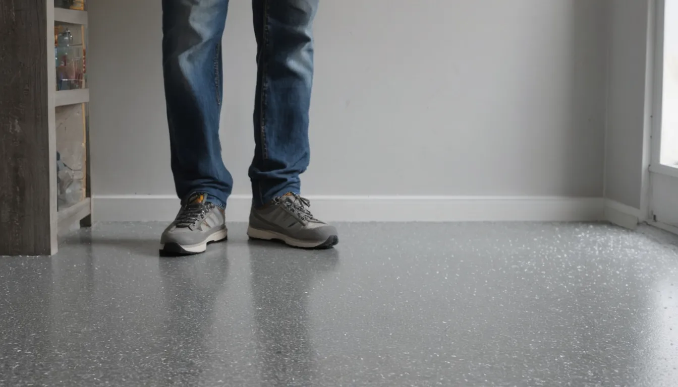 A freshly coated concrete floor in a bright basement workshop in the Arvada area